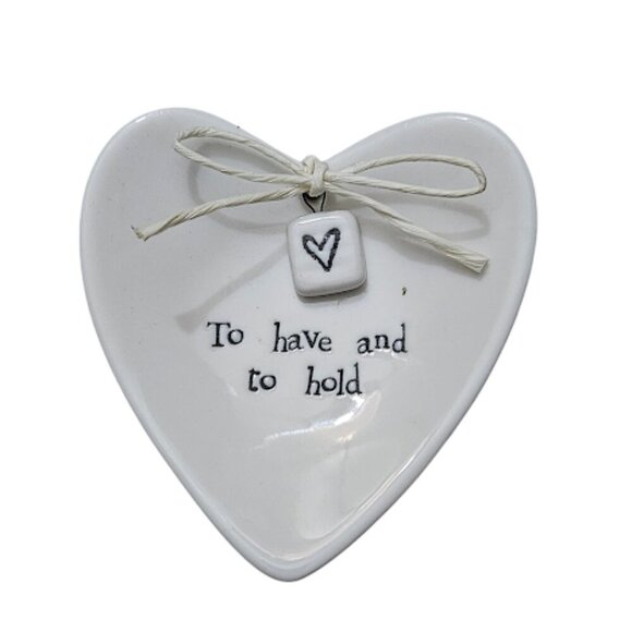 East of India White Ceramic Heart To Have and To Hold Small Trinket Dish - Picture 1 of 4